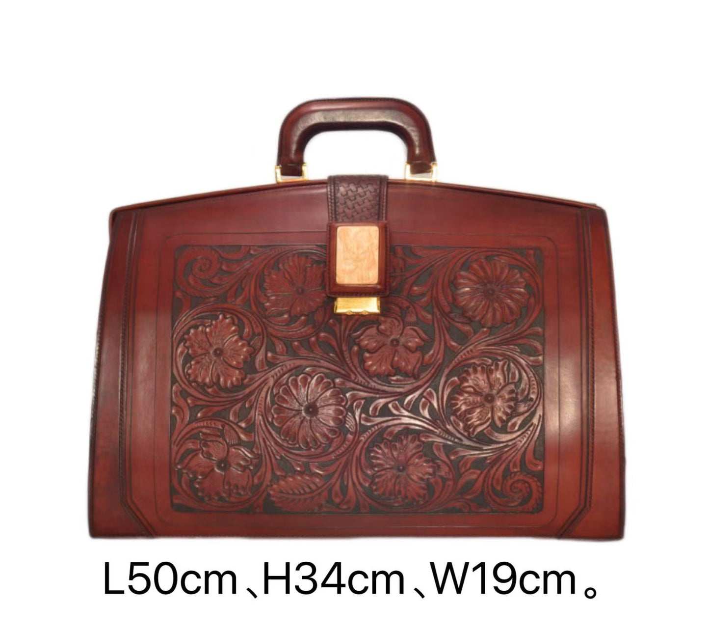 Handmade leather carving vintage Dulles briefcase cowhide handbag