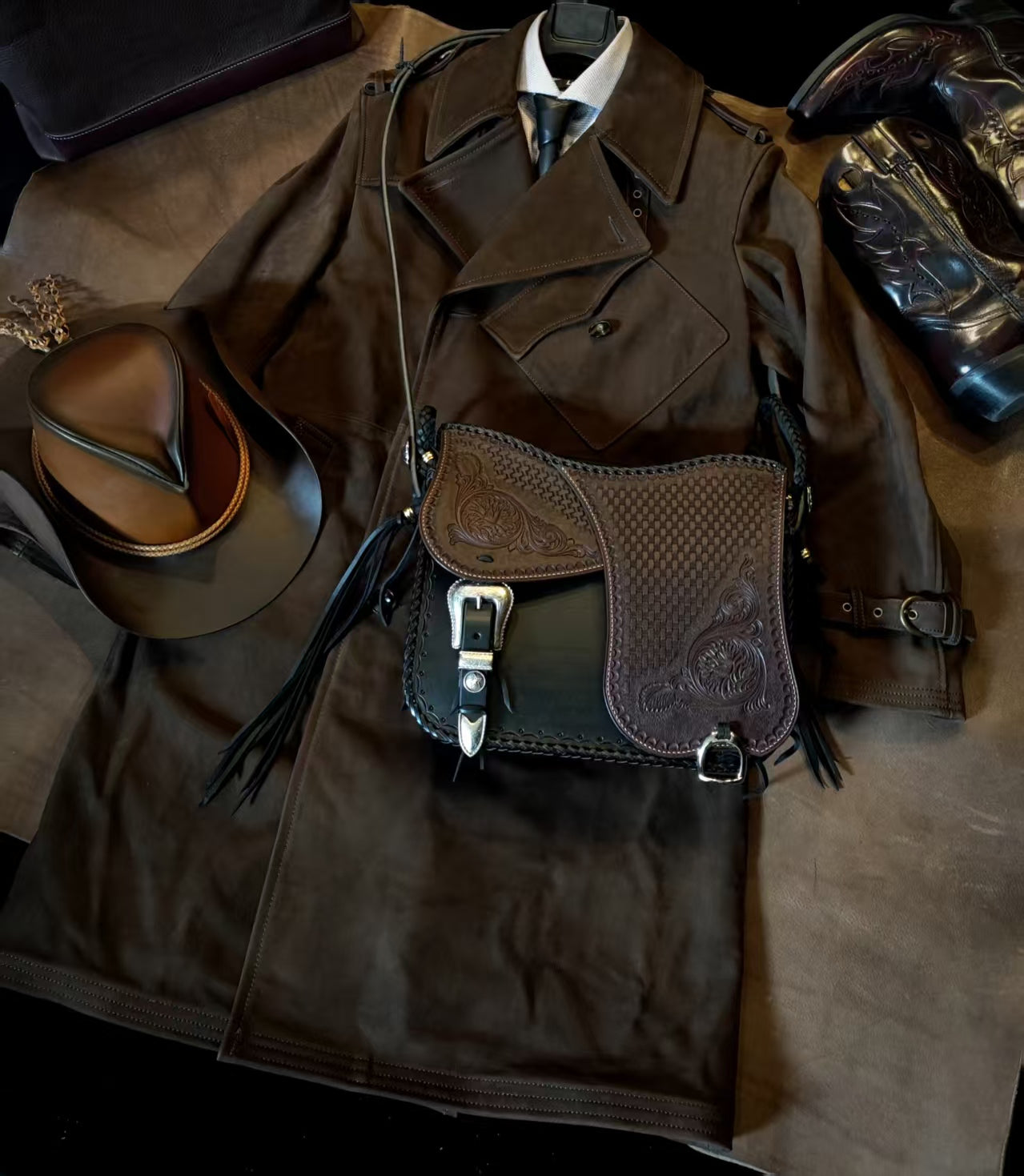 Handmade custom western vintage leather crossbody bag