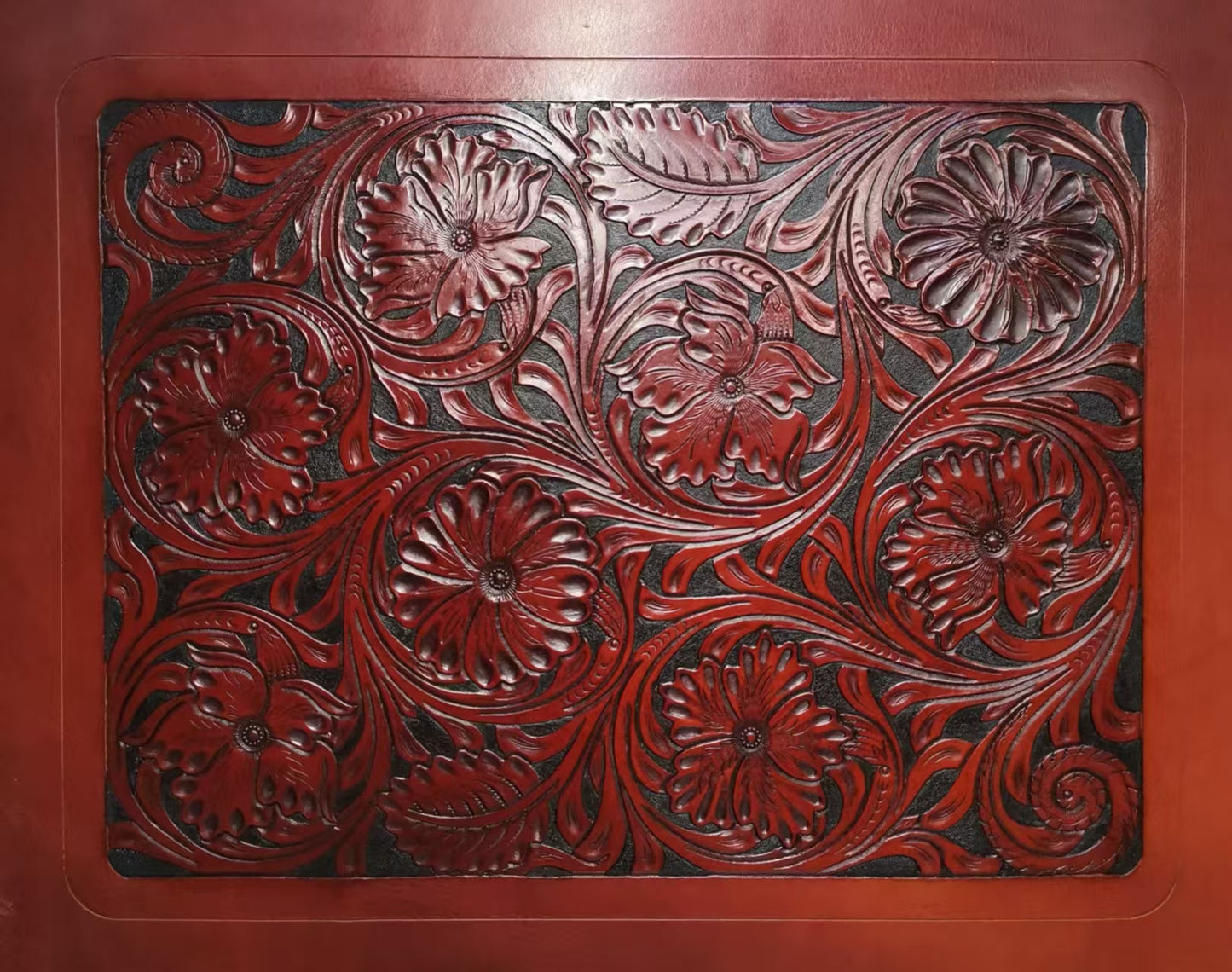 Handmade leather carving vintage Dulles briefcase cowhide handbag